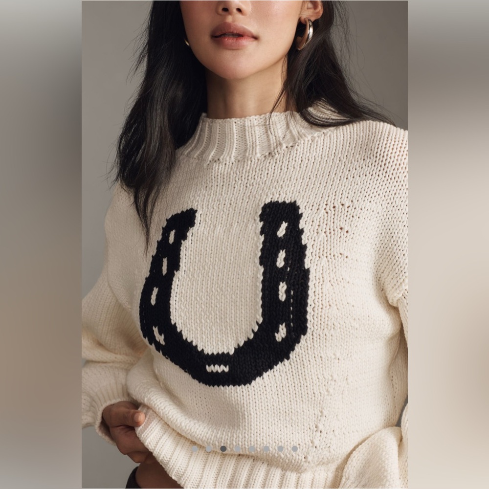 NWT Anthropologie The Pippa Mock Neck Sweater Maeve Icon Horseshoe equestrian 🐎 - Picture 3 of 10